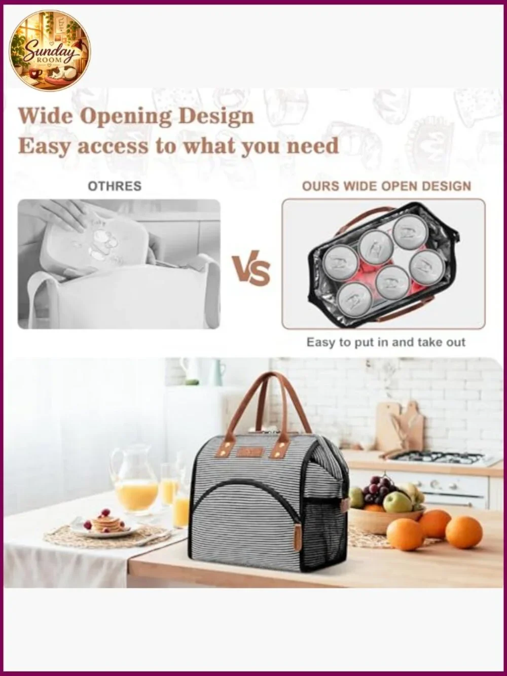 Insulated Lunch Bag Tote Large Capacity Thermal Canvas Cooler